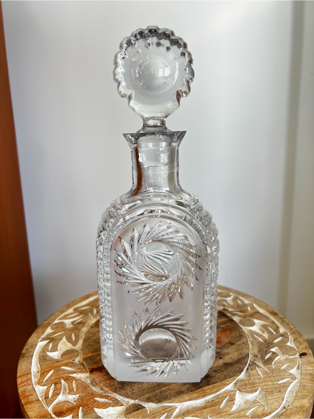 Vtg 1970 Soviet Union USSR Clear Glass Cut Decanter with Stopped Top - Clear